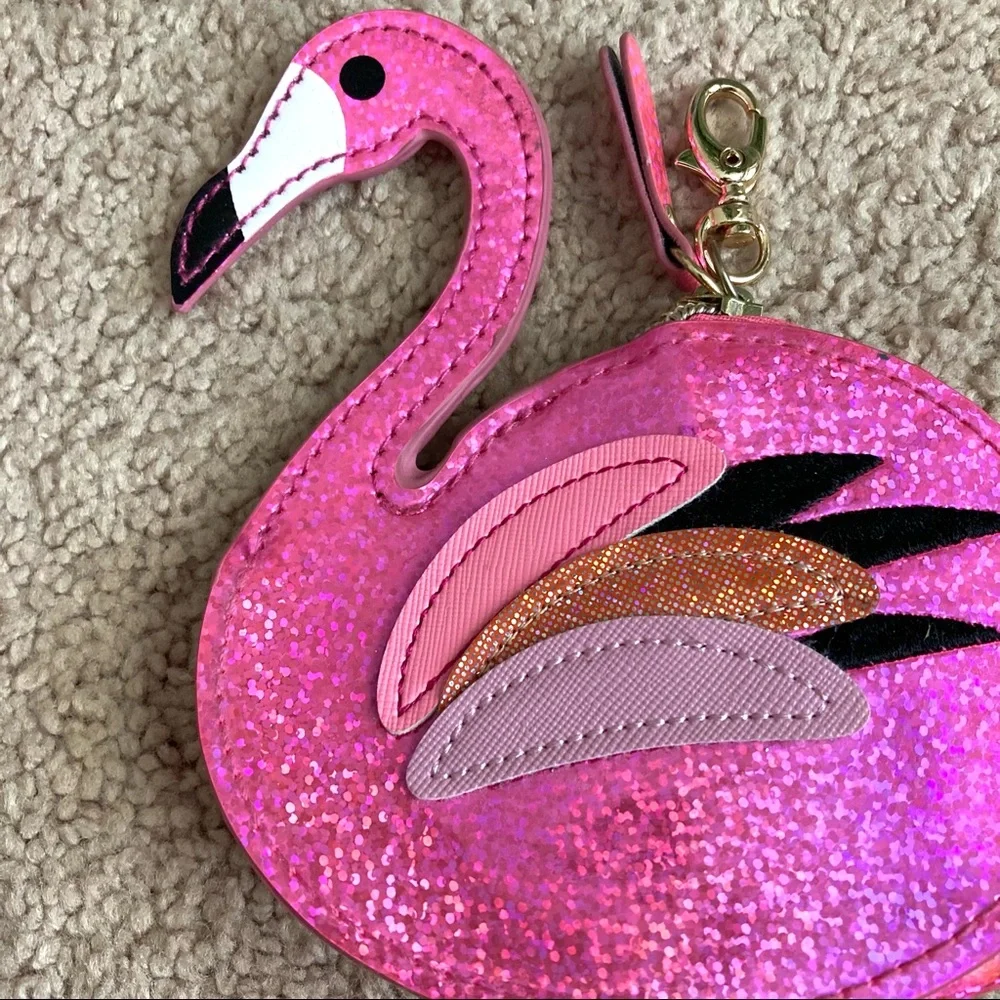 NWOT Posh+Pop Flamingo Shape Coin Wallet Pink Glittered